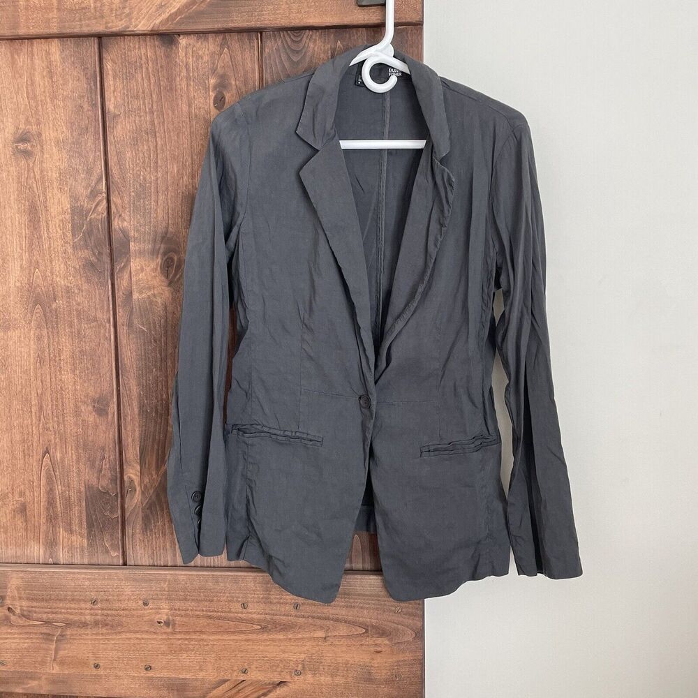 Eileen Fisher Linen Blend Blazer Jacket Size 8 grey one button Lightweight